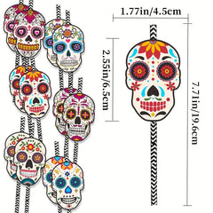 24pcs Halloween Skull Head Paper Straw Insert Party Decoration