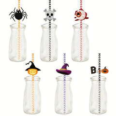 24pcs Halloween Plastic Reusable Drinking Straws Pumpkin Wizard Pattern