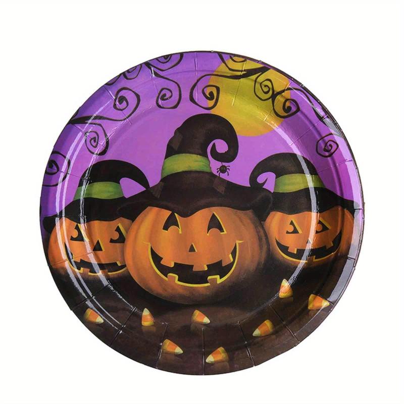 40pcs Halloween Paper Plates Pumpkin Spider Paper Dishes Party Supplies