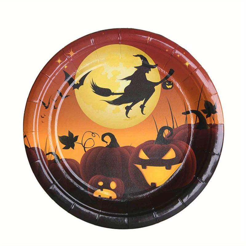 40pcs Halloween Paper Plates Pumpkin Spider Paper Dishes Party Supplies