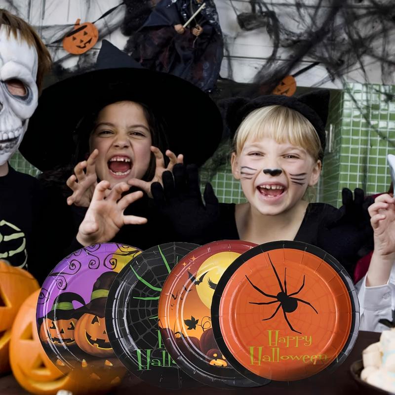 40pcs Halloween Paper Plates Pumpkin Spider Paper Dishes Party Supplies