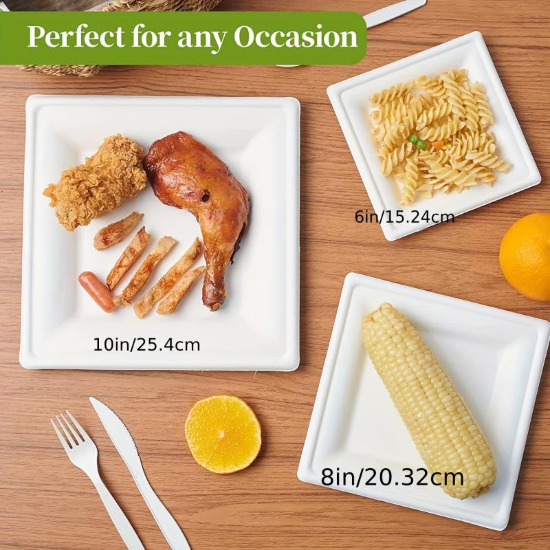 100pcs Biodegradable Compostable 6-Inch Square Sugarcane Plates
