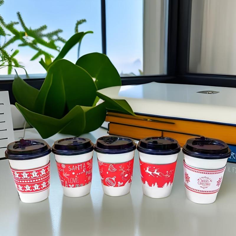 40pcs Christmas Disposable Corrugated Paper Cup Insulation Milk Tea Coffee Cup