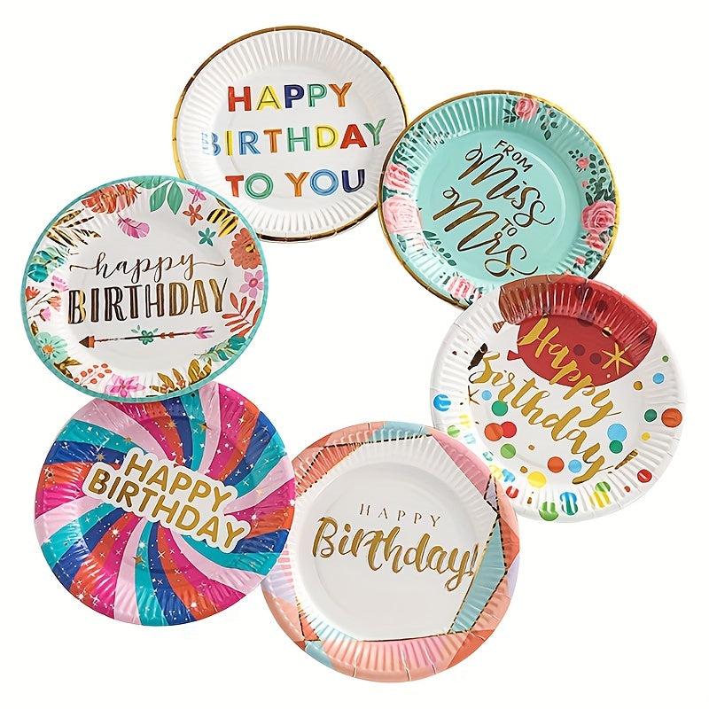 10pcs Disposable HAPPY BIRTHDAY Plates Colorful Pattern Tableware Supplies
