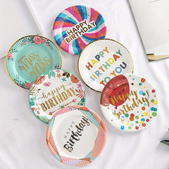 10pcs Disposable HAPPY BIRTHDAY Plates Colorful Pattern Tableware Supplies
