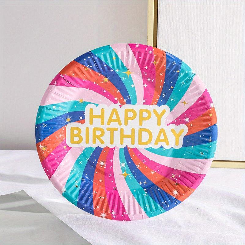 10pcs Disposable HAPPY BIRTHDAY Plates Colorful Pattern Tableware Supplies