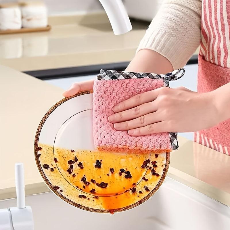 5pcs Coral Velvet Dish Towel Non-stick Dish Cloth