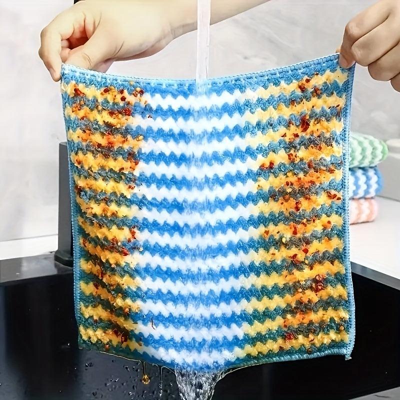 10pcs Soft Textured Dish Drying Mats Striped Microfiber Cleaning Pad