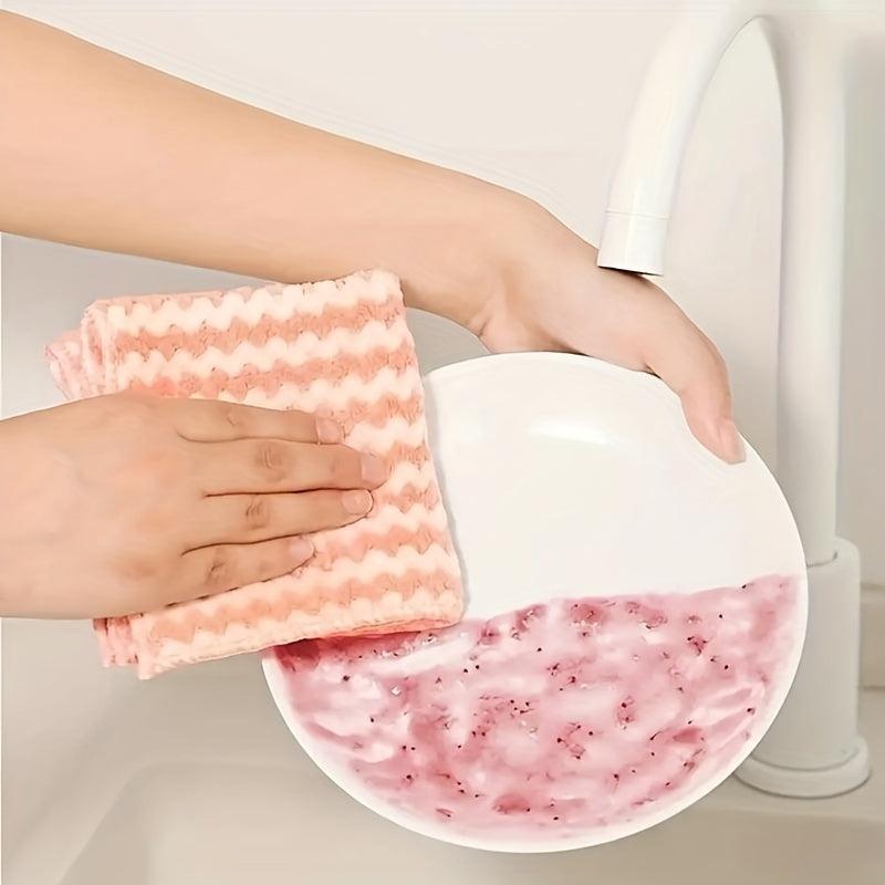 10pcs Soft Textured Dish Drying Mats Striped Microfiber Cleaning Pad