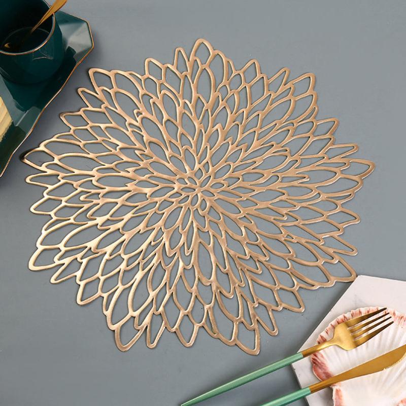 1PC Hibiscus Flower Placemat Anti-Skid Washable Durable PVC Hotel Restaurant Mat
