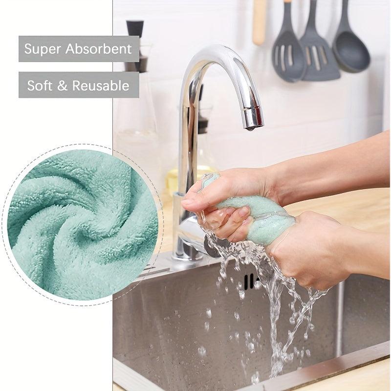 10pcs Coral Velvet Dish Towels Absorbent Nonstick Fast Drying Double Sided