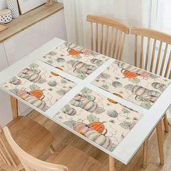 4pcs Pumpkin Vine Thanksgiving Print Linen Placemat Non-slip Heat Insulat