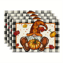 4pcs Hello Pumpkin Gnome Fall Placemats Thanksgiving Theme Square Mats