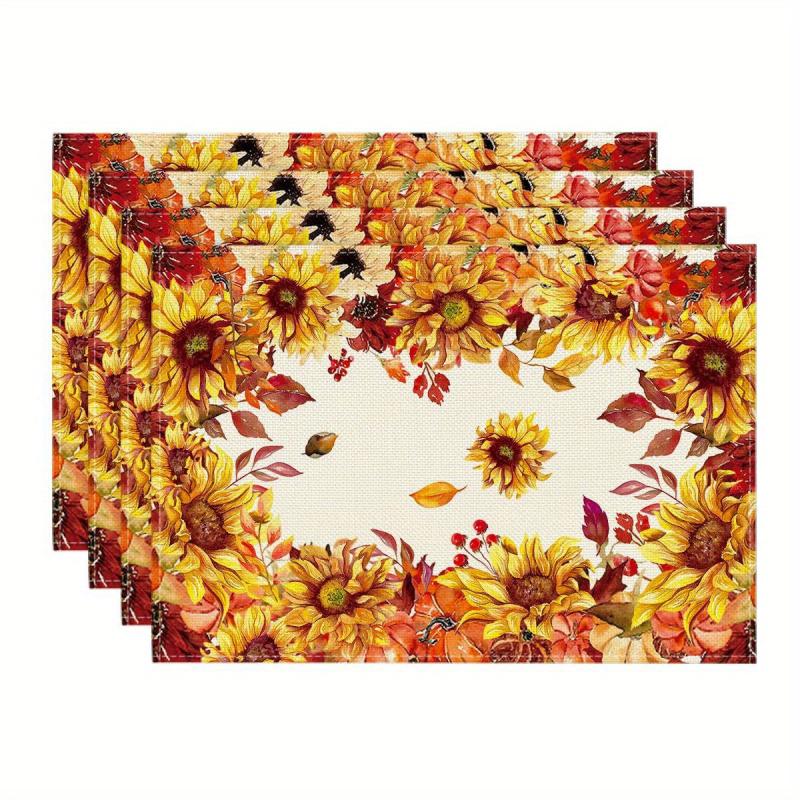 4pcs Hello Pumpkin Gnome Fall Placemats Thanksgiving Theme Square Mats
