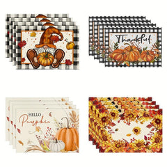 4pcs Hello Pumpkin Gnome Fall Placemats Thanksgiving Theme Square Mats