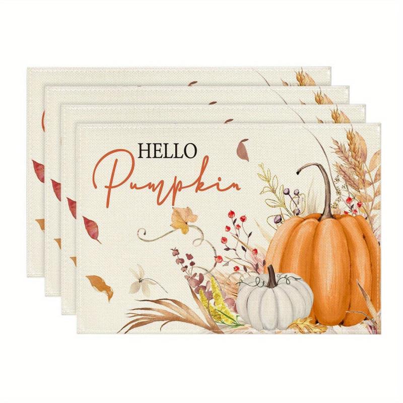 4pcs Hello Pumpkin Gnome Fall Placemats Thanksgiving Theme Square Mats