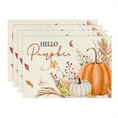 4pcs Hello Pumpkin Gnome Fall Placemats Thanksgiving Theme Square Mats