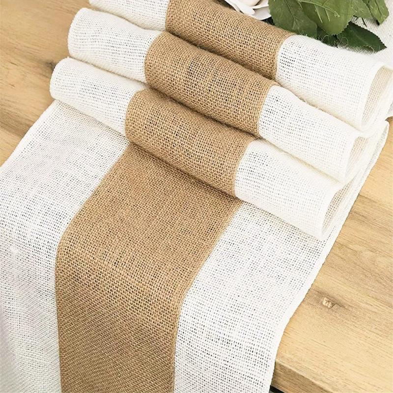 Burlap Table Runner Farmhouse Style Table Flag Linen Knitting Table Runner