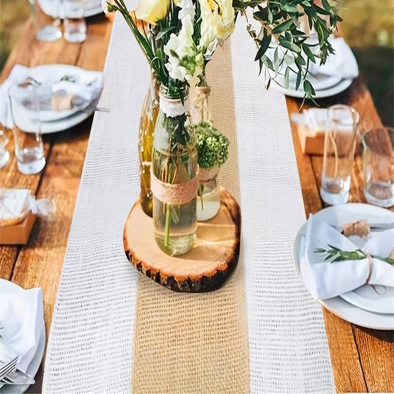 Burlap Table Runner Farmhouse Style Table Flag Linen Knitting Table Runner