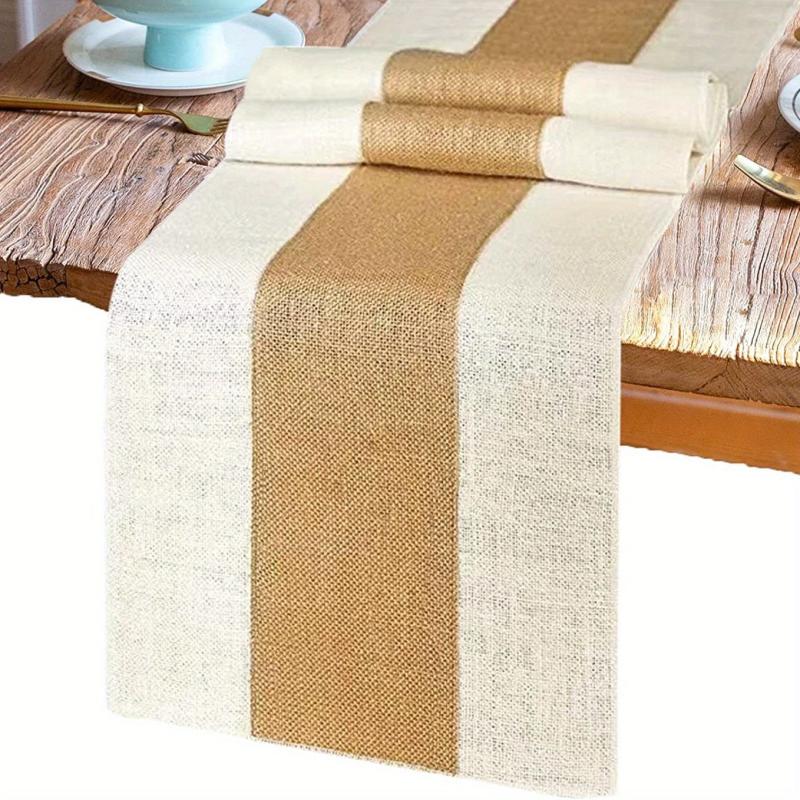 Burlap Table Runner Farmhouse Style Table Flag Linen Knitting Table Runner