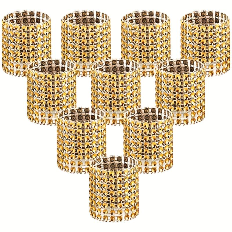 10pcs Rhinestone Napkin Rings Golden Buckle Holders for Weddings