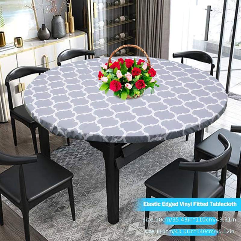 Elastic Edged Vinyl Fitted Tablecloth Flannel Backed Round Table Cloth