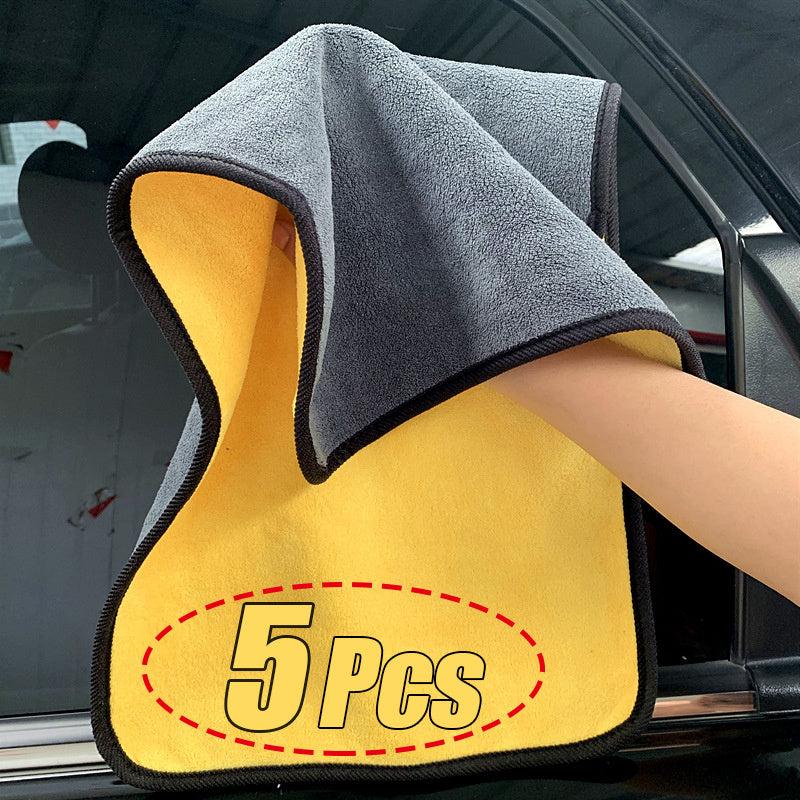 5pcs Double Layer Microfiber Car Cleaning Towels Soft Thick and Absorbent