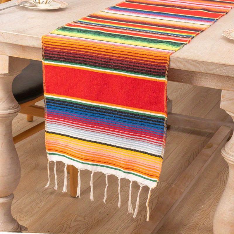 Polyester Rainbow Table Runner w/ Tassel Mexican Decor