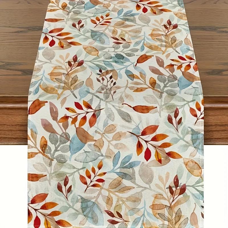 Thanksgiving Table Runner Autumn Eucalyptus Leaf Table Cover