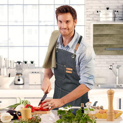 Adjustable Canvas Kitchen Apron with Large Pockets for Cooking and Baking