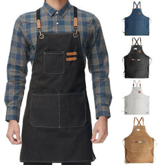 Adjustable Canvas Kitchen Apron with Large Pockets for Cooking and Baking