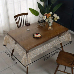 Vinyl PVC Rectangle Tablecloth Clear Table Cover With Lace Macrame Border