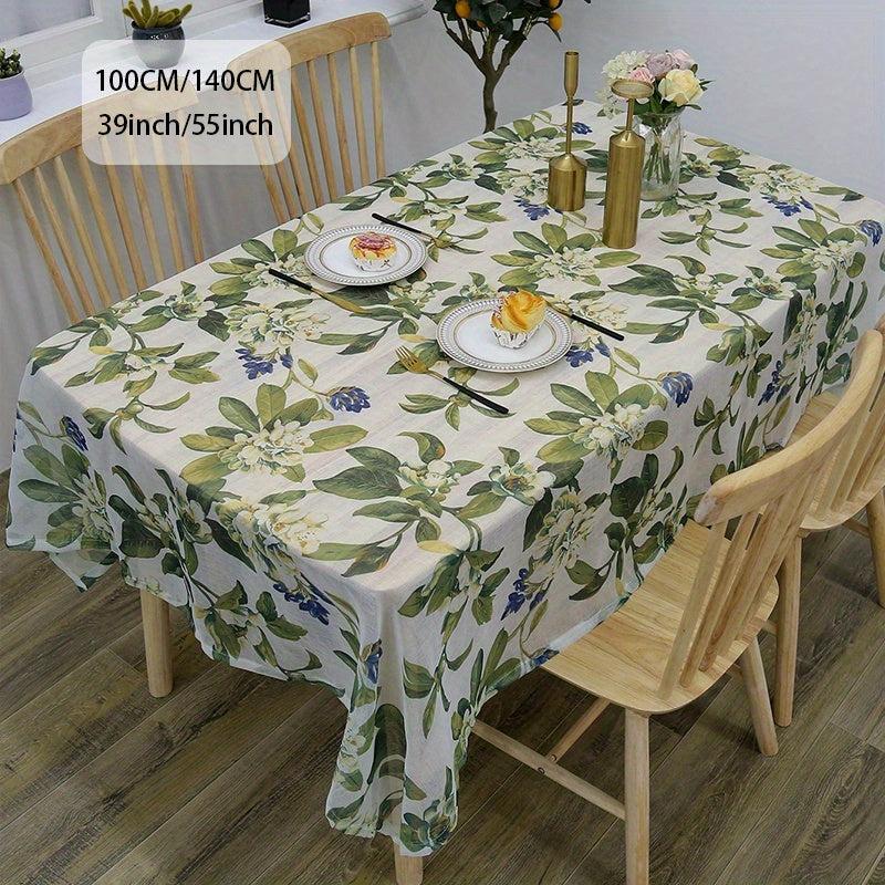 1pc Floral Table Cloth Rustic Pastoral Polyester Linen Printed Table Cloth