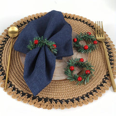 12pcs Red Pinecone Christmas Napkin Rings Handwoven Needle Napkin Buckle