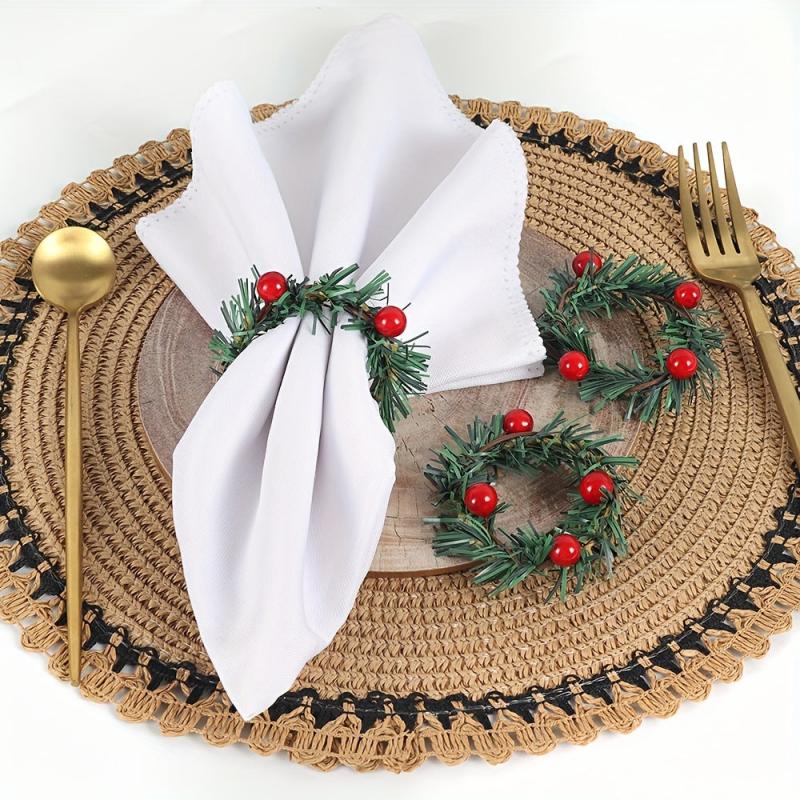 12pcs Red Pinecone Christmas Napkin Rings Handwoven Needle Napkin Buckle