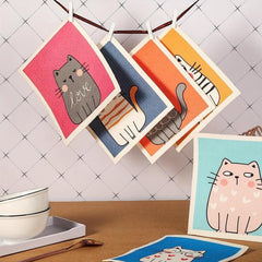 6pcs Swedish Kitchen Dish Towels Cat Pattern Cleaning Rag Kitchen Cloths