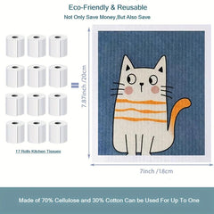 6pcs Swedish Kitchen Dish Towels Cat Pattern Cleaning Rag Kitchen Cloths