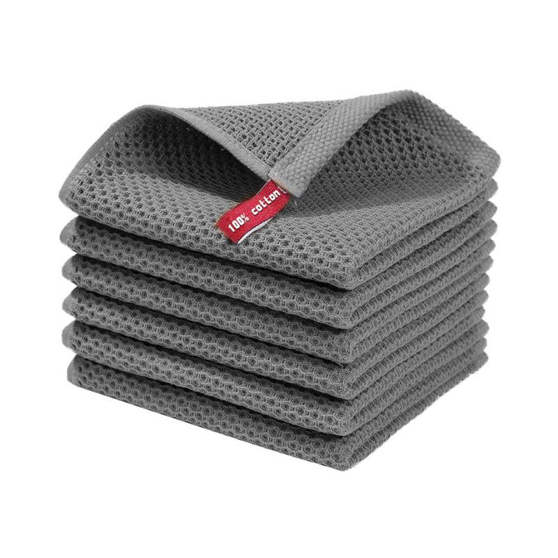 6pcs Dish Cloths Honeycomb Waffle Checkered Absorbent Rags