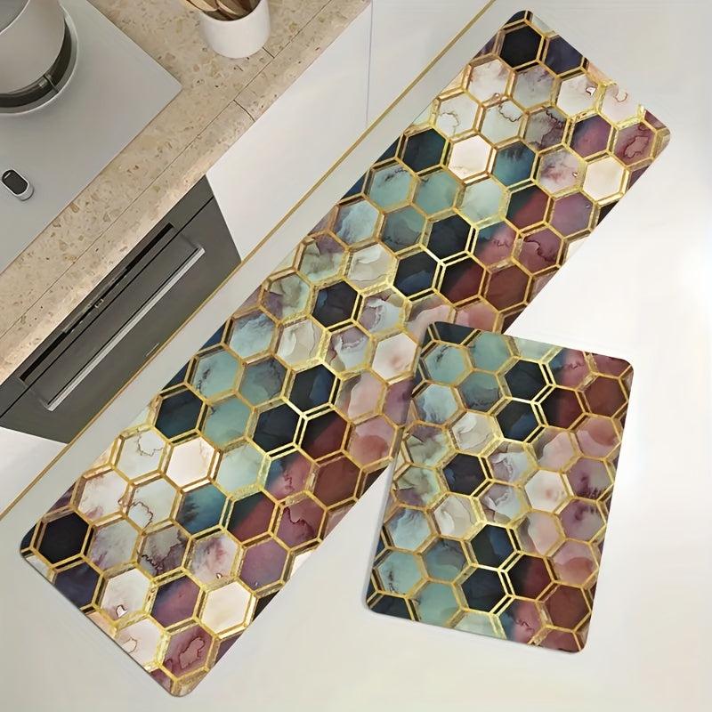 Absorbent Honeycomb Kitchen Rugs Non Slip Stain Resistant Waterproof Mats