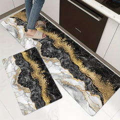 Marble Pattern Kitchen Rugs Flannel Absorbent Non Slip Cushioned Rugs