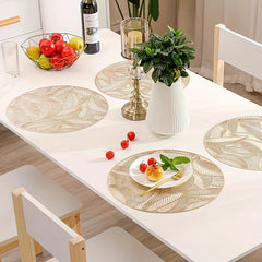 6pcs Leaf Round Placemat Forest Style Dining Table Pads