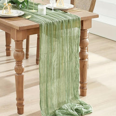 Polyester Table Runner Balinese Pleated Solid Cheesecloth Table Cover