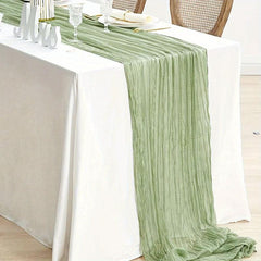 Polyester Table Runner Balinese Pleated Solid Cheesecloth Table Cover