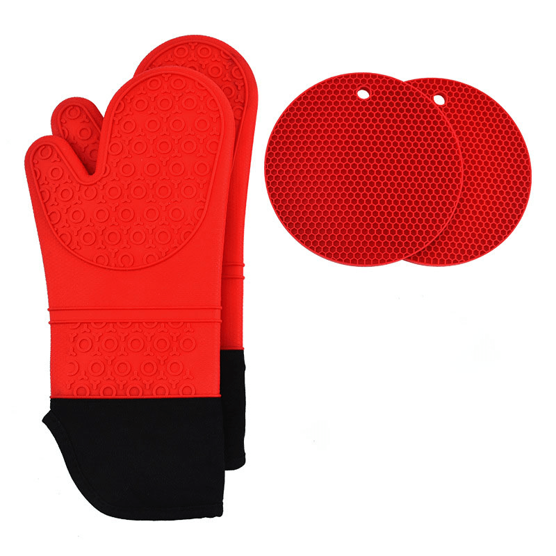 4 Silicone Oven Mitts & Pot Holders Sets Heat Resistant Gloves & Hot Pads
