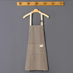 Striped Pattern Apron Adjustable Kitchen Cooking Apron with 2 Pockets