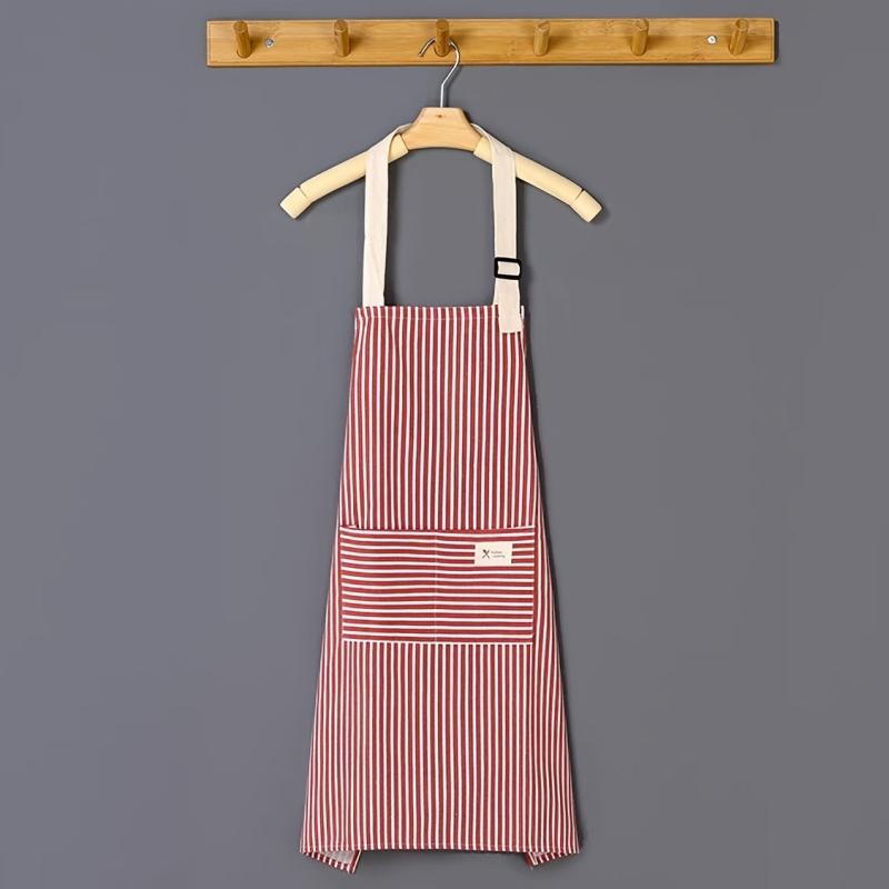 Striped Pattern Apron Adjustable Kitchen Cooking Apron with 2 Pockets