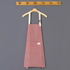 Striped Pattern Apron Adjustable Kitchen Cooking Apron with 2 Pockets