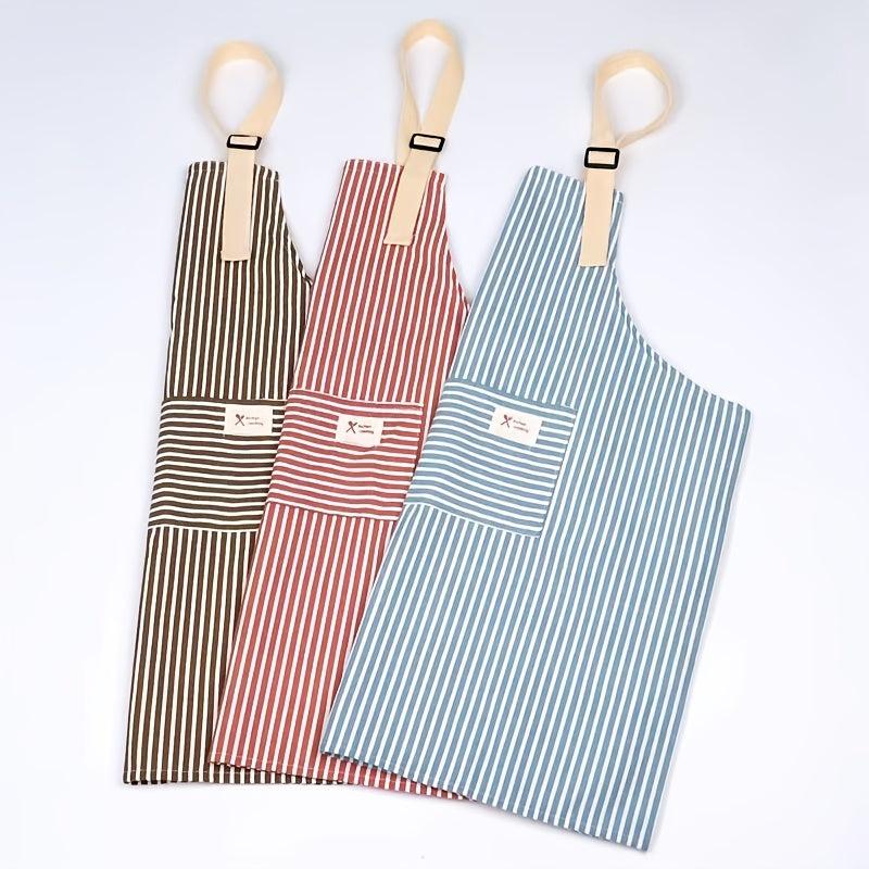 Striped Pattern Apron Adjustable Kitchen Cooking Apron with 2 Pockets