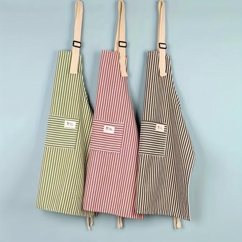 Striped Pattern Apron Adjustable Kitchen Cooking Apron with 2 Pockets