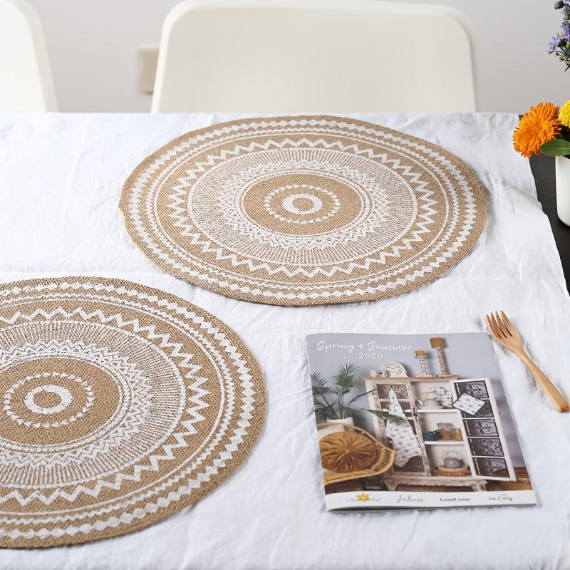 Boho Jute Woven Place Mat Wave Pattern Heat Resistant Braided Thickened